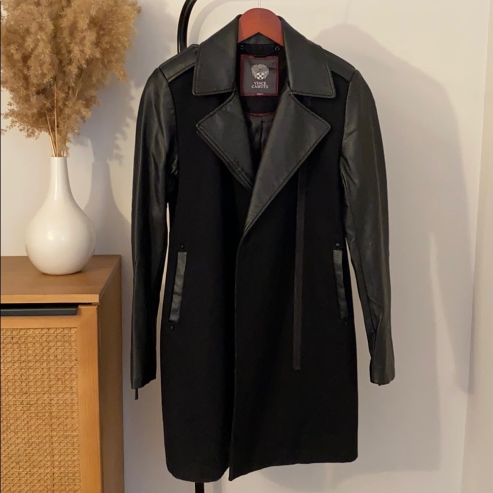 Vince Camuto Faux Leather Trim Asymmetrical Coat